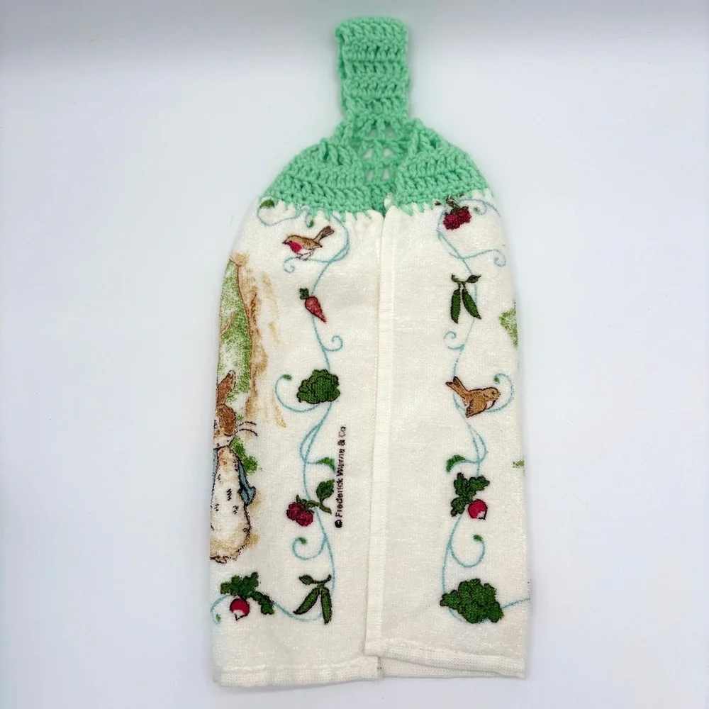 Vintage Peter Rabbit Crochet Hanging Kitchen Towel Cottagecore Storybook Decor